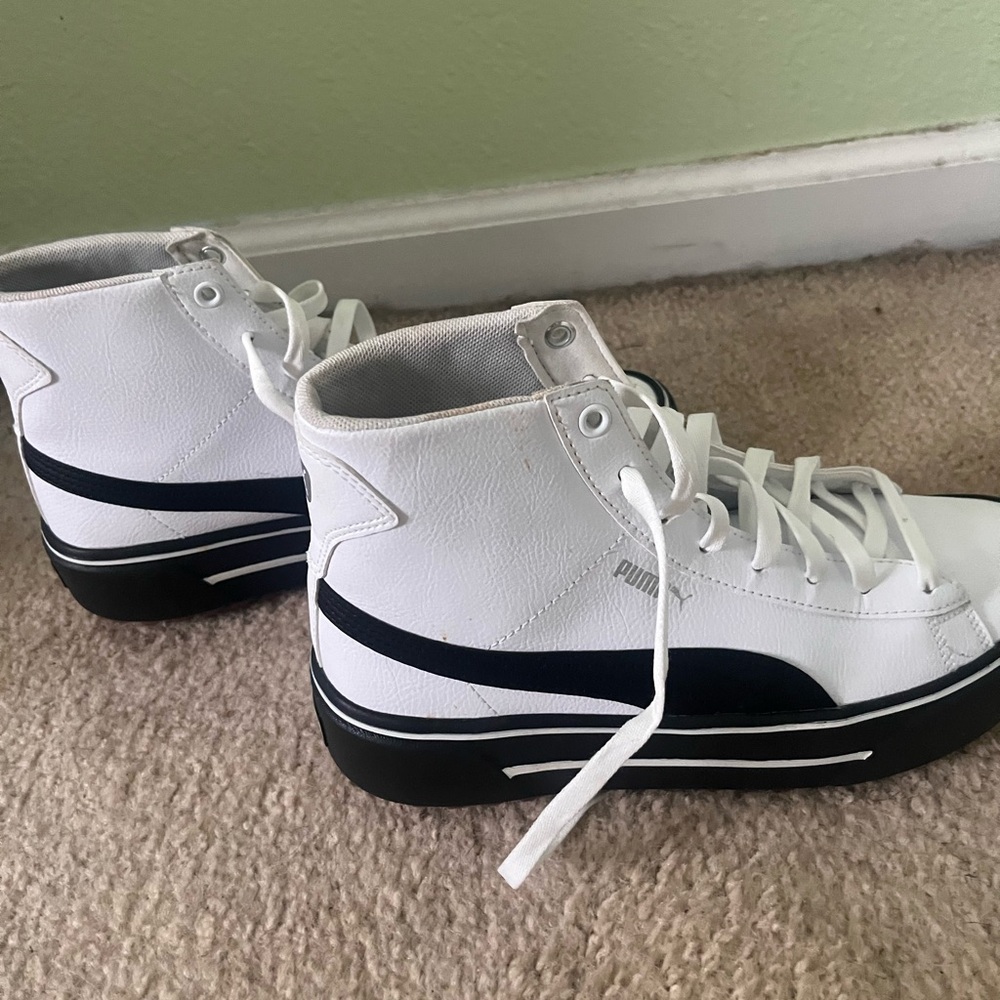 Puma White and Black High-Top Sneakers